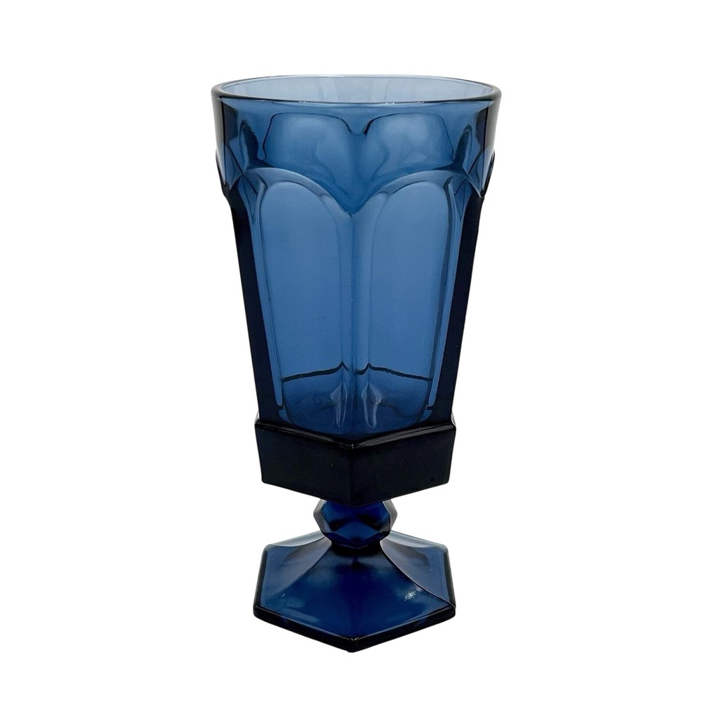 Fostoria "Virginia" Dark Blue Iced Tea Goblet Mid-Century Pressed Glass‎